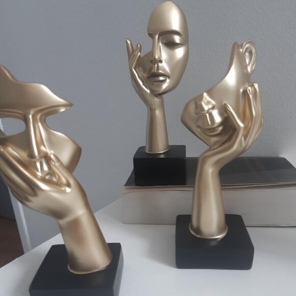 3 PCS Thinker Statue, Golden Black Abstract Art Sculpture Modern Home Decor - Picture 1 of 11